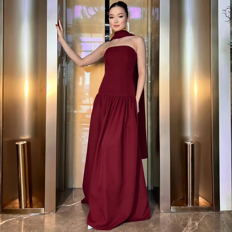 Strapless Back Lace Up Long Evening Dress VestiVogue