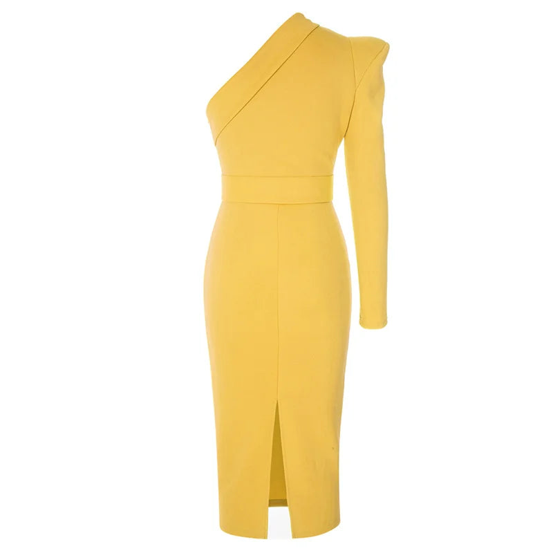 Chic One-Shoulder Bodycon Midi Dress