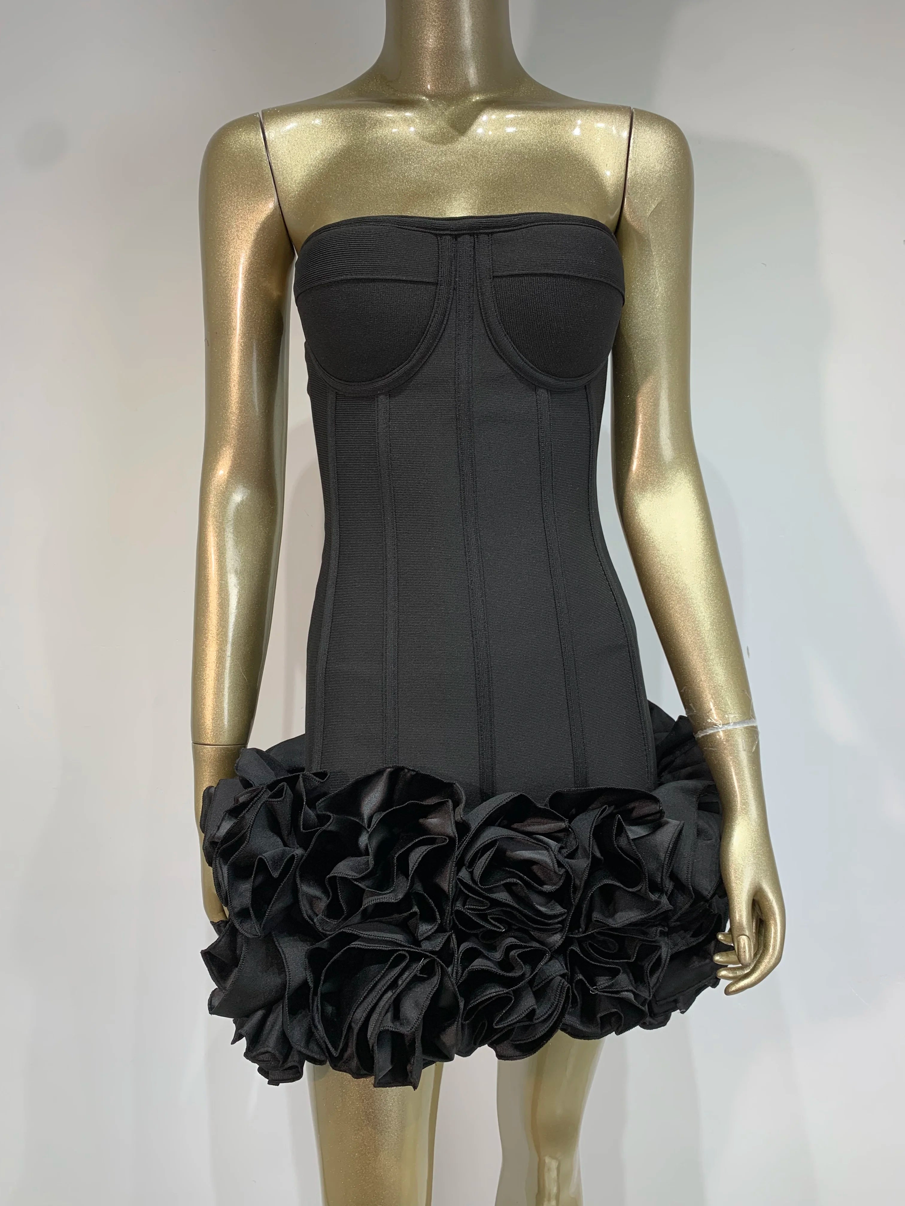 Strapless Backless Red Floral Mini Bandage Dress VestiVogue