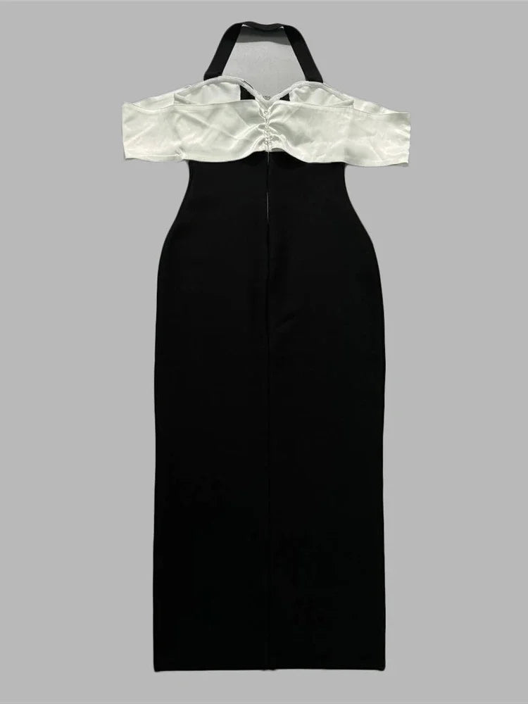 Chic Off Shoulder Patchwork Button Bodycon Dress VestiVogue