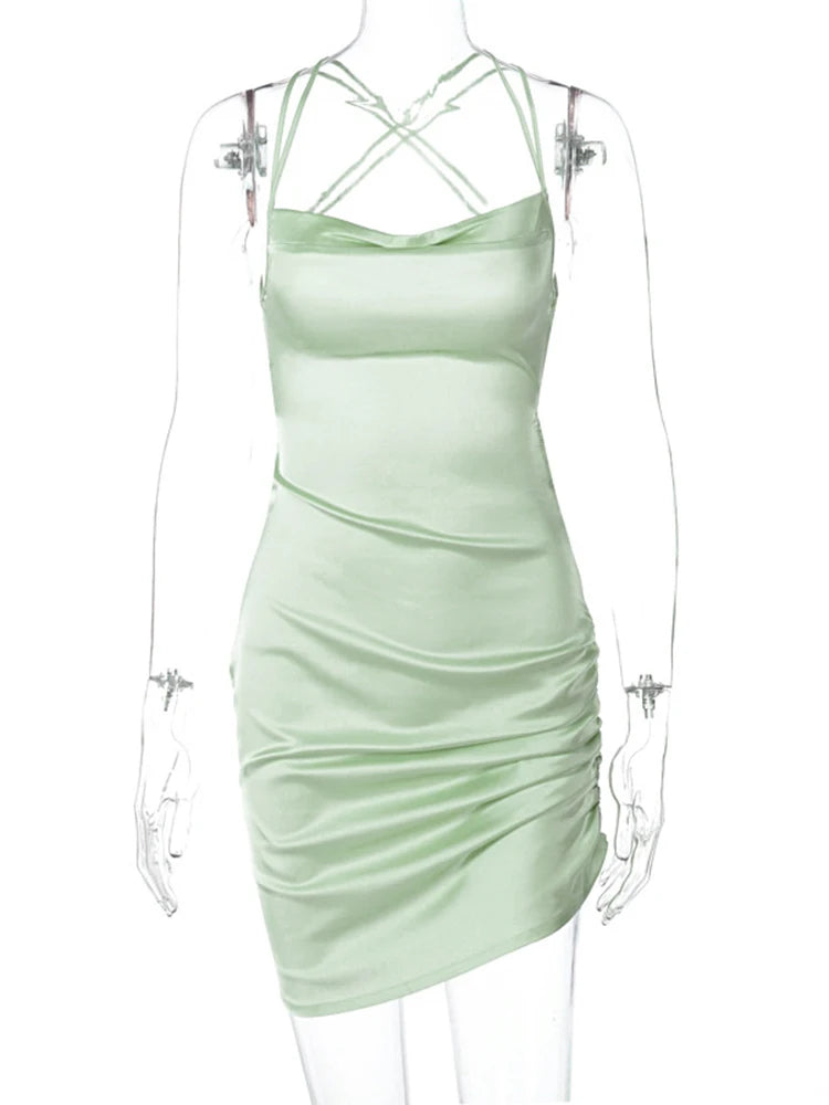 Satin Backless Bodycon Dress with Spaghetti Straps VestiVogue