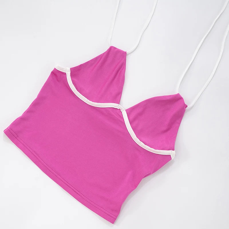 Vibrant Colour Collision V-Neck Top & Low Waist Ultra Short Set VestiVogue