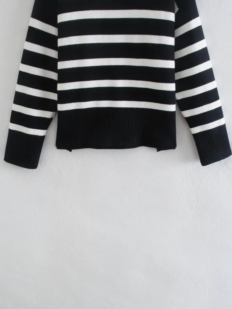 Black and White Stripe Turtleneck Sweater VestiVogue