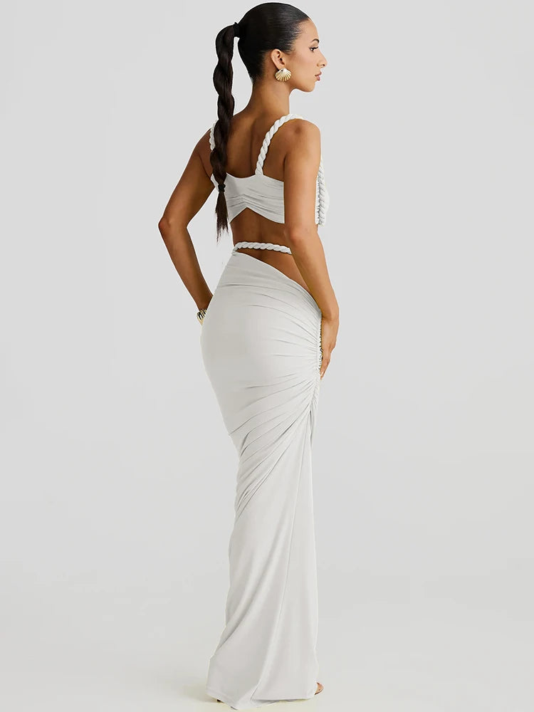 Square Collar Bra and Maxi Skirt Set VestiVogue