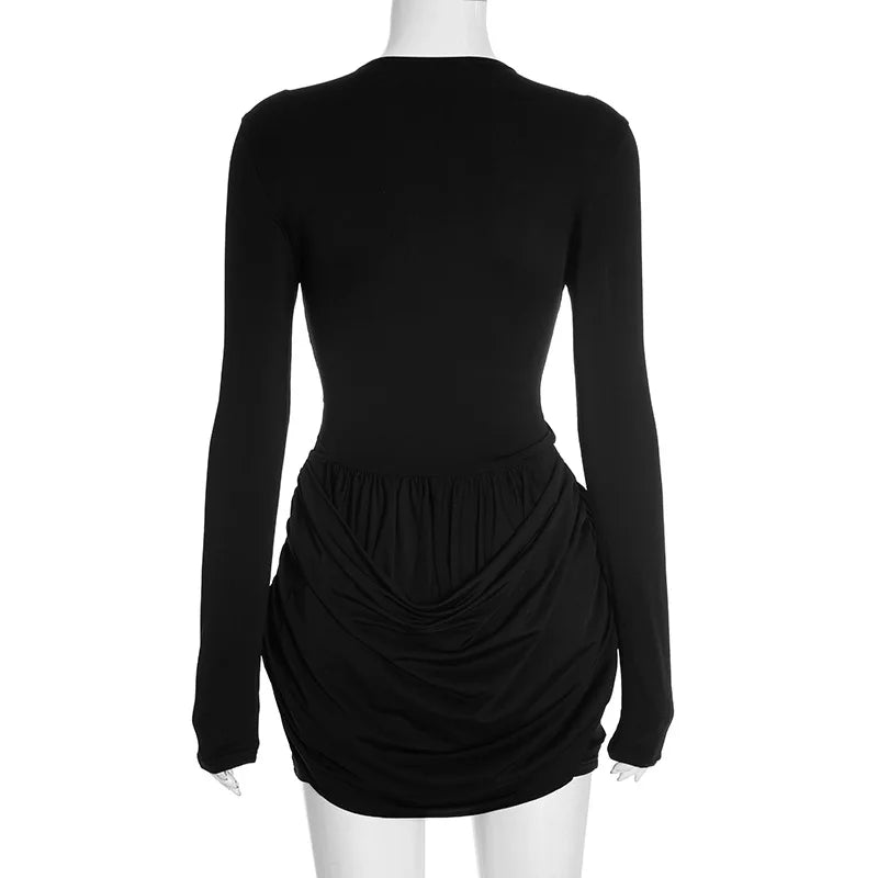 Hollow Out Long Sleeve High Waist Mini Dress VestiVogue