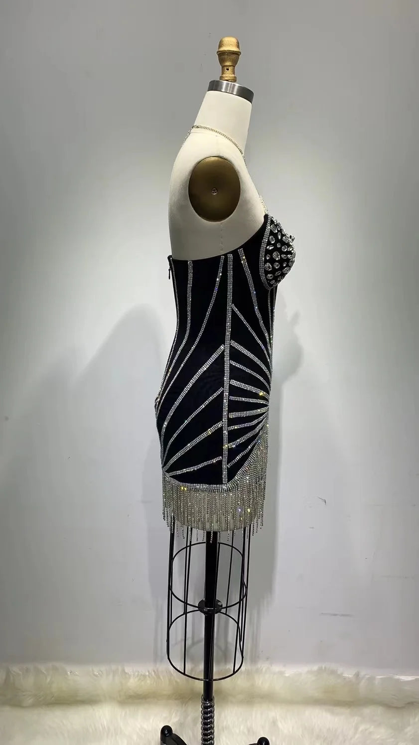 Sparkling Rhinestone Halter Bodycon Mini Dress VestiVogue