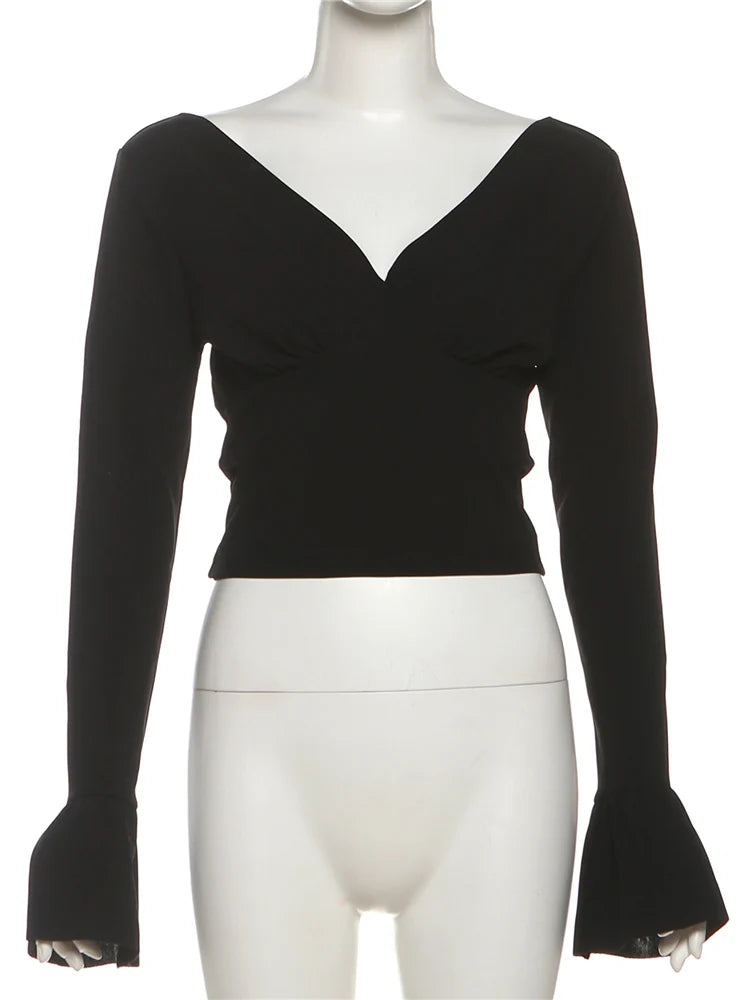 Backless Ruffle Sleeve 2-Piece Crop Top & Hollow Hip Skirt Set VestiVogue