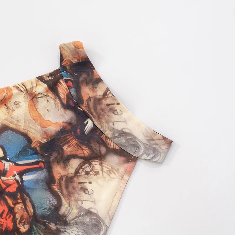 Printed Backless Skinny Jumpsuit with Hanging Neck VestiVogue