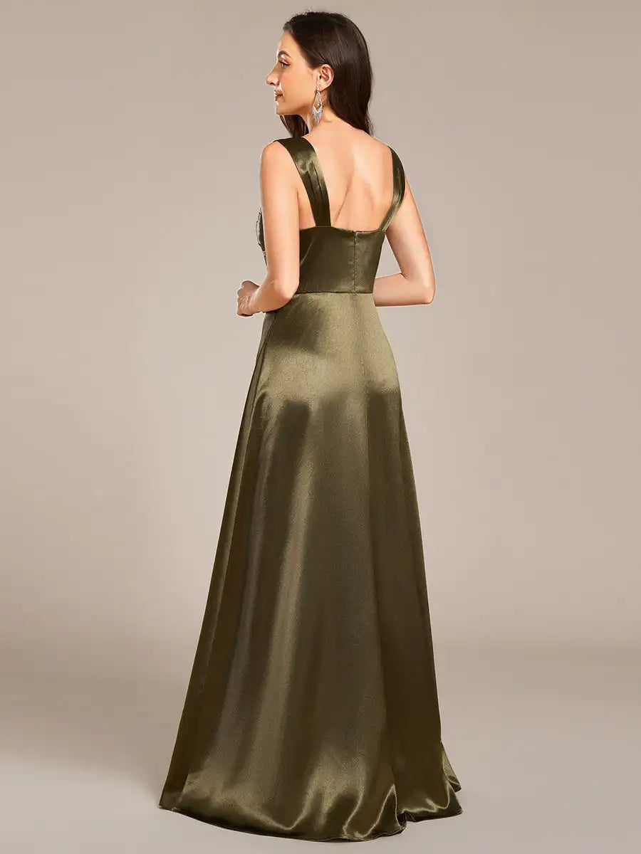 Bodycon Split Fishtail Evening Dress in Olive Green VestiVogue