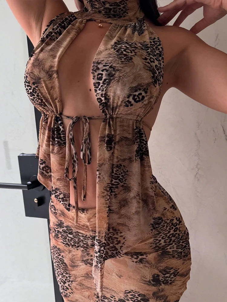 Chic Halter Neck 2 Piece Maxi Set with Stunning Print VestiVogue