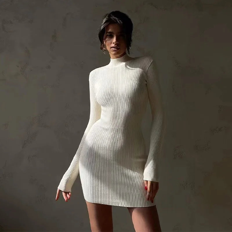 Chic Knitted Turtleneck Bodycon Midi Dress VestiVogue
