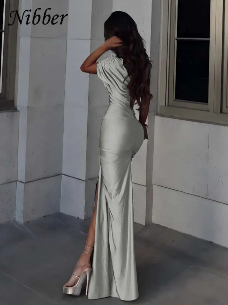 Irregular Hollow Bodycon Dress with Diagonal Collar and Slit Details VestiVogue