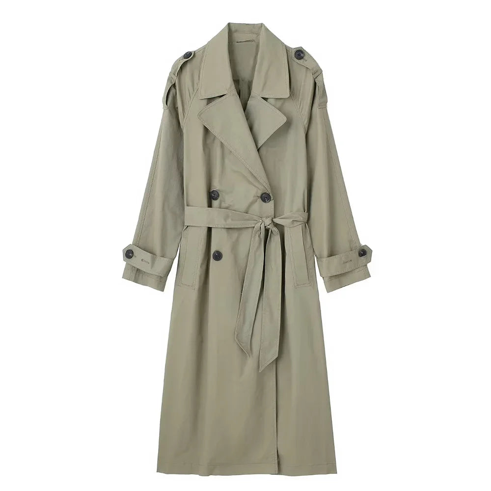Double Breasted Trench Coat with Belt VestiVogue Green XS