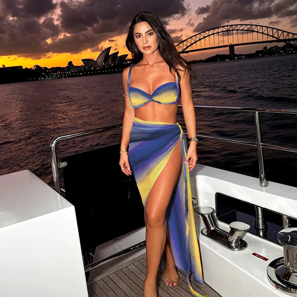 Gradient Push Up Bikini Set with Cover Up VestiVogue YA9988Y1 S