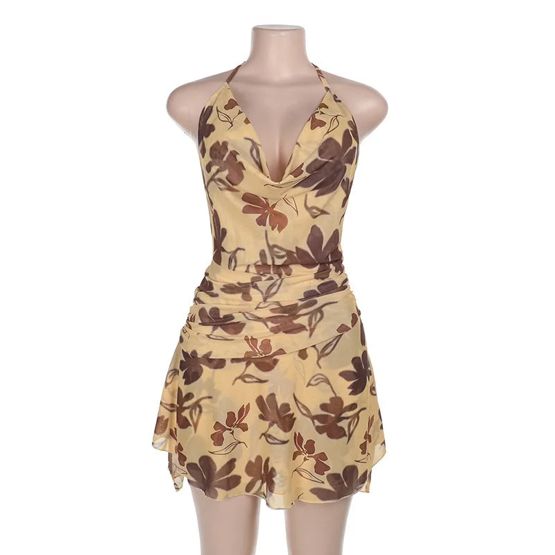 Chic Backless Halter Neck Mini Dress VestiVogue