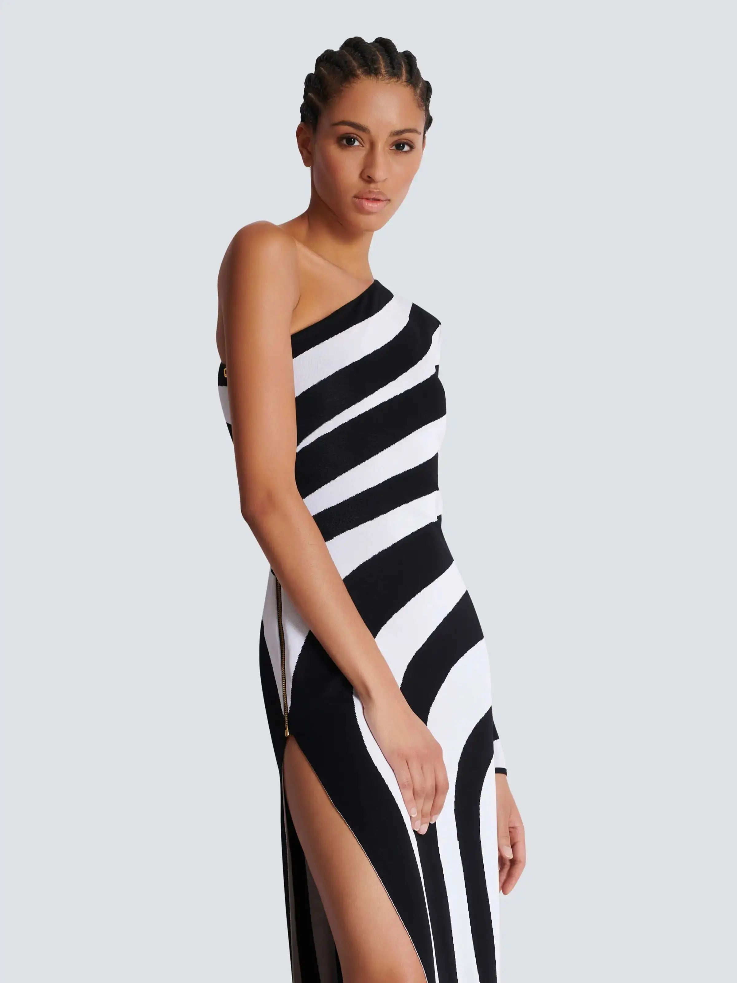 Asymmetrical Striped Jacquard Maxi Bandage Dress for Women VestiVogue