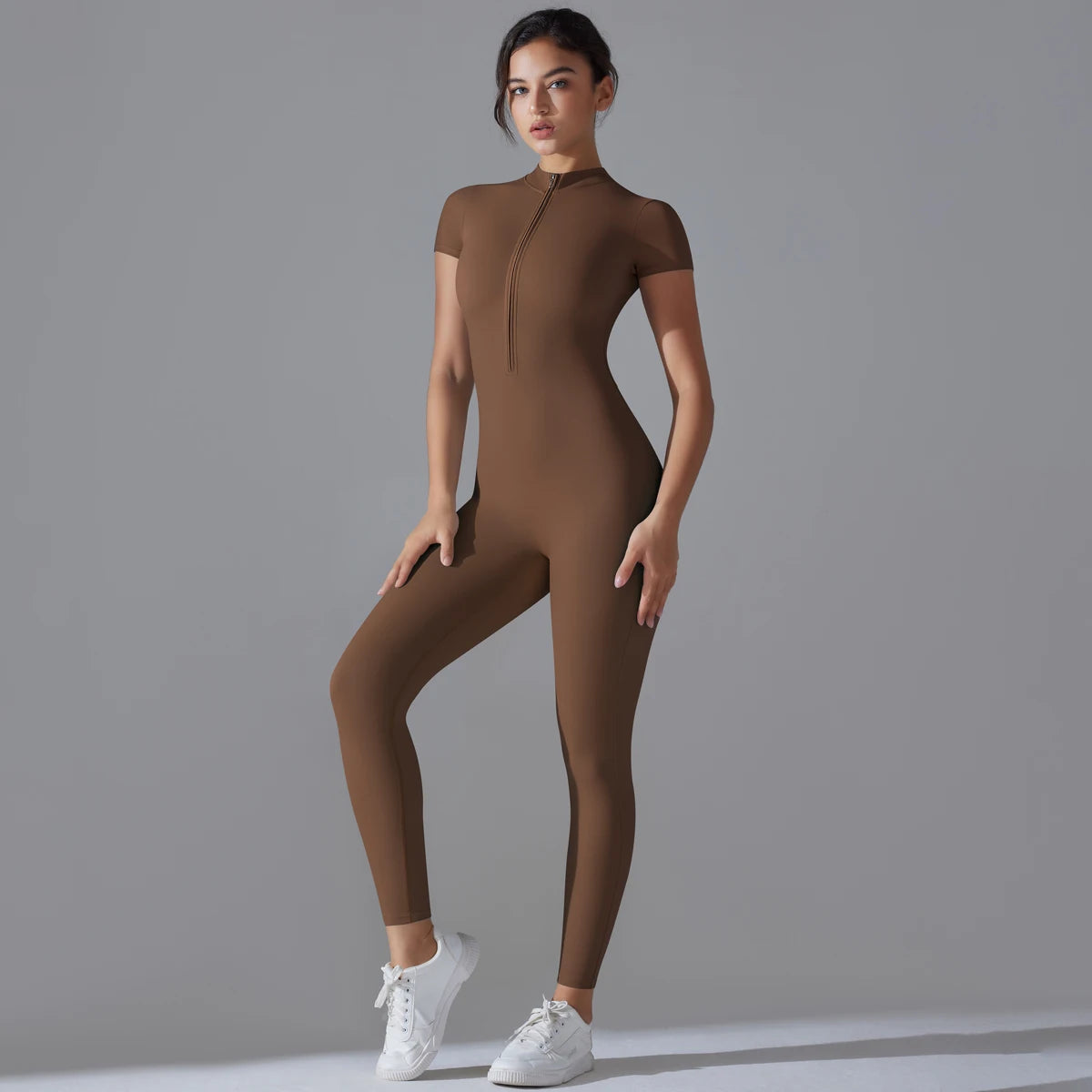 Women's Zipper Bodysuit Fitness Jumpsuit VestiVogue