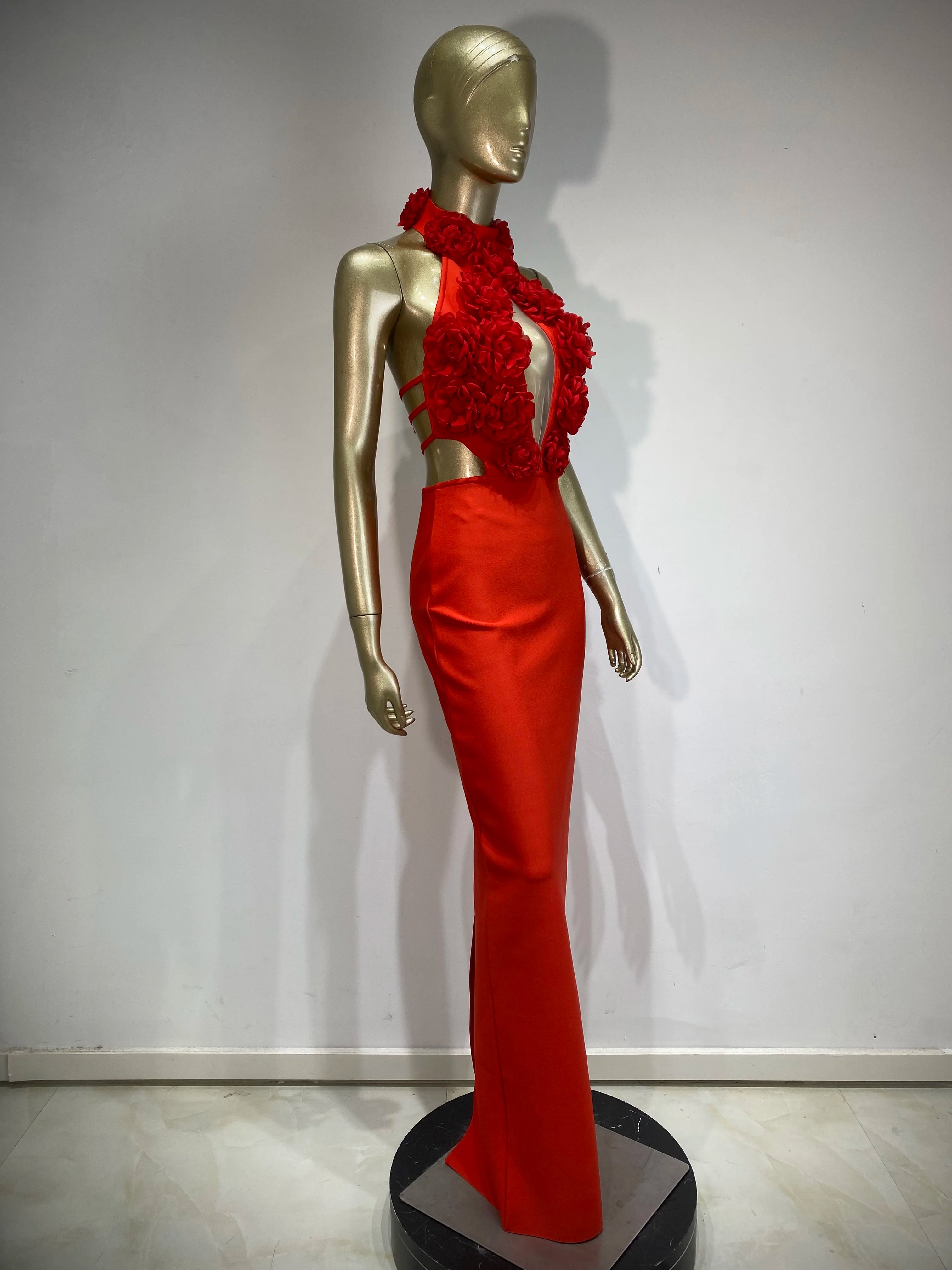 Red Floral Bandage Maxi Dress VestiVogue