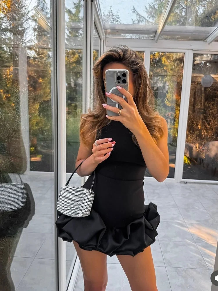 Slim Fit Ruffle Mini Dress with O-Neck VestiVogue