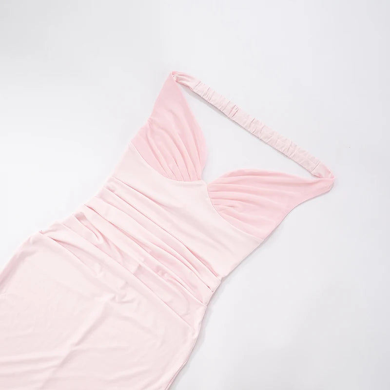 Elegant One-Shoulder Pleated Maxi Dress with Flutter Split VestiVogue