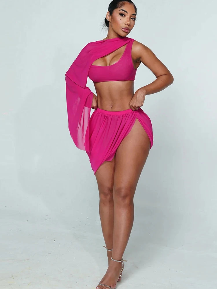 Chic Irregular Hem Pleated Two-Piece Set with Single Sleeve Tank VestiVogue