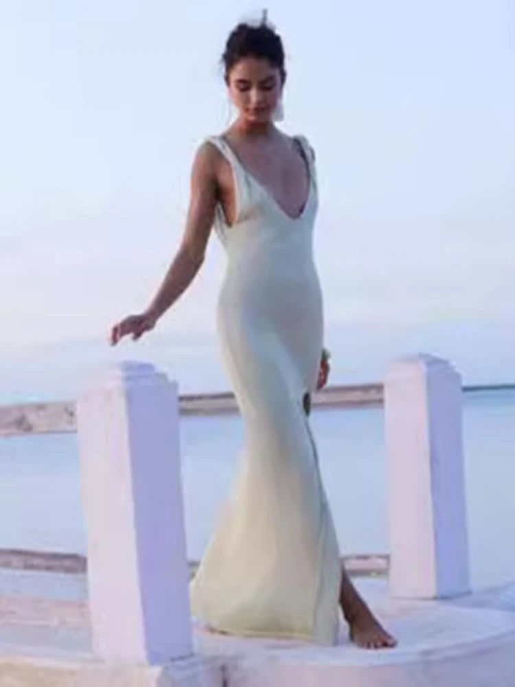 Deep V Backless Maxi Dress VestiVogue