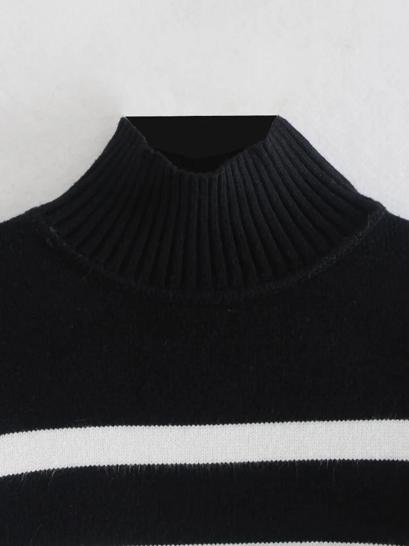 Black and White Stripe Turtleneck Sweater VestiVogue
