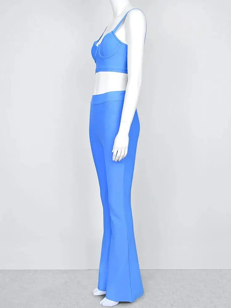 Sky Blue Bandage 2-Piece Slim Fit Set VestiVogue