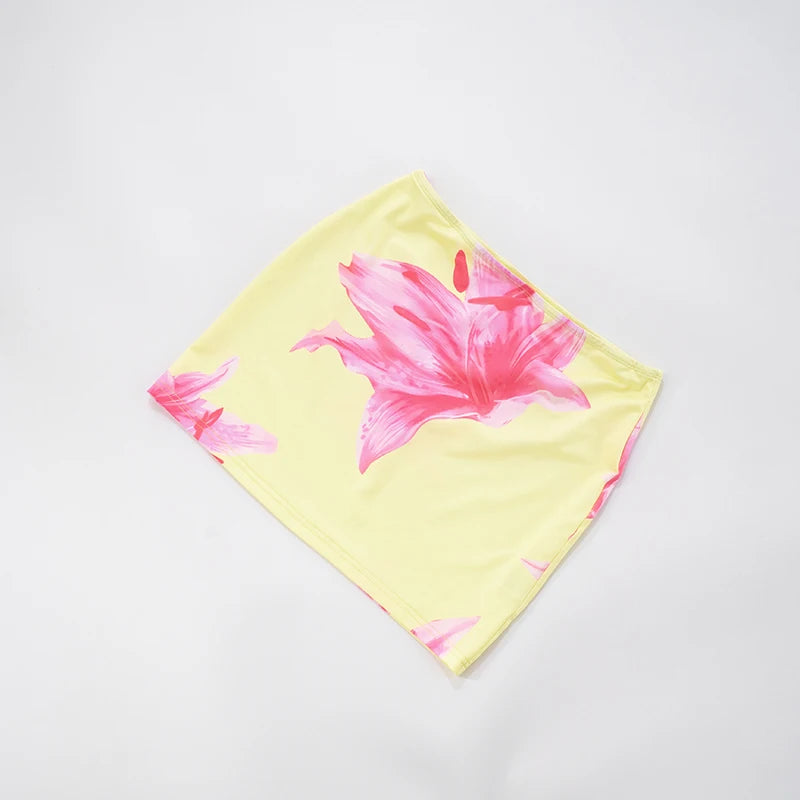 Floral Print V-Neck Slit Top and Mini Skirt Set VestiVogue