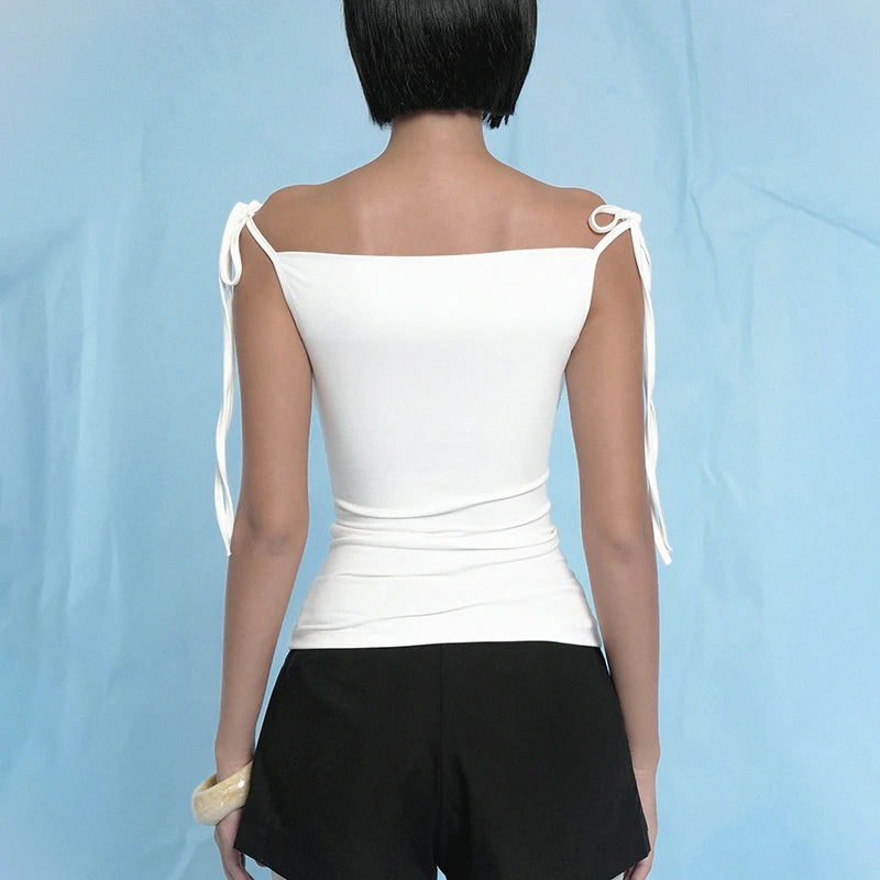 Solid Colour Lace-Up Strapless Camisole Top VestiVogue