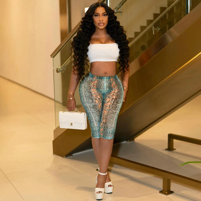 Python Print Mid-Waist Skinny Pants with Elastic Waist VestiVogue