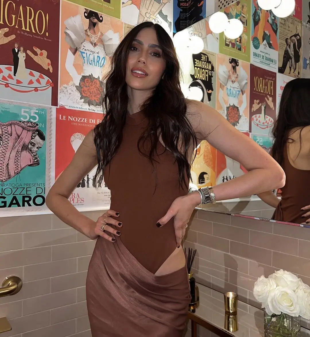 Satin Hollow Out Sheath Dress