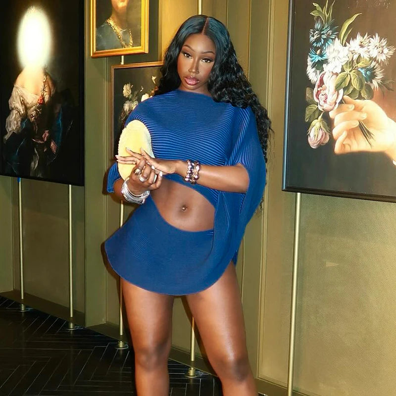 Chic Mini Wrap Dress with O-Neck and Hollow-Out Details VestiVogue