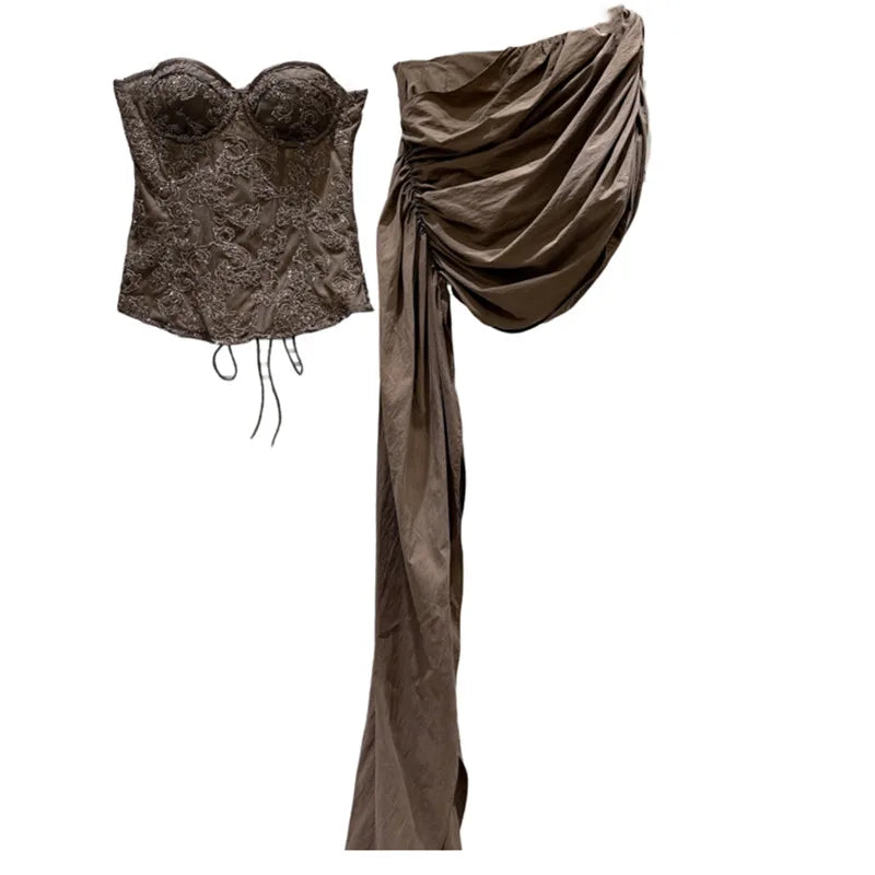 Backless Bandage Tank Top and Ribbon Mini Skirt Set