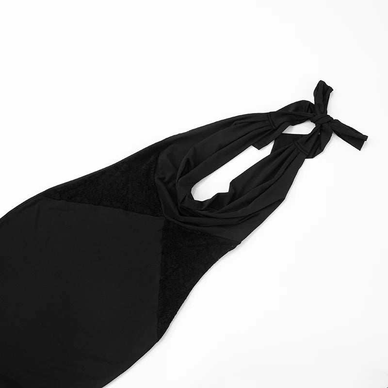 Elegant V-Neck Backless Fishtail Dress with Lace Patchwork VestiVogue