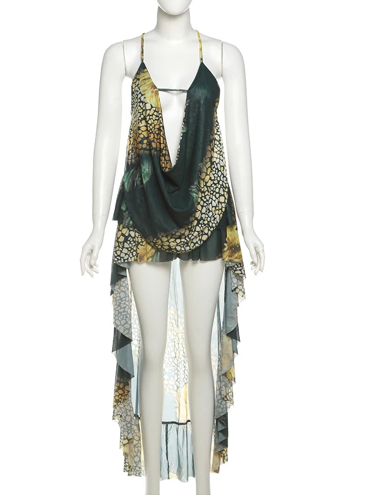 Leopard Print Halter Camisole and Mini Skirt Set VestiVogue