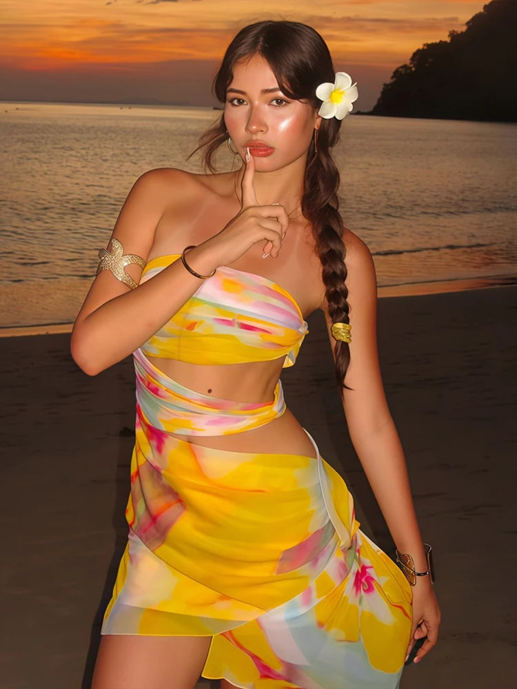 Strapless Multilayer Beach Mini Dress VestiVogue