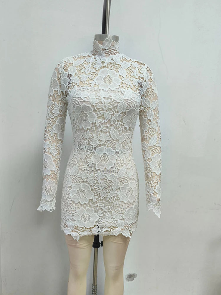 Lace Patchwork Bodycon Mini Dress VestiVogue WHITE L