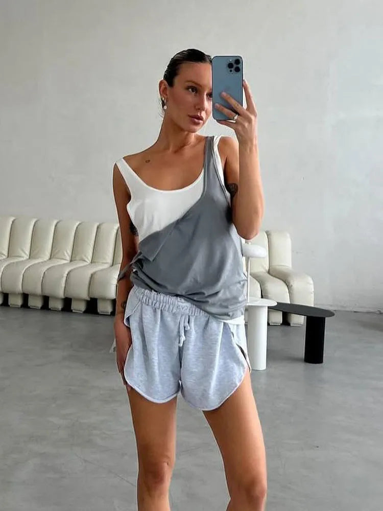 Solid Square Collar High Stretch Tank Top VestiVogue GRAY L