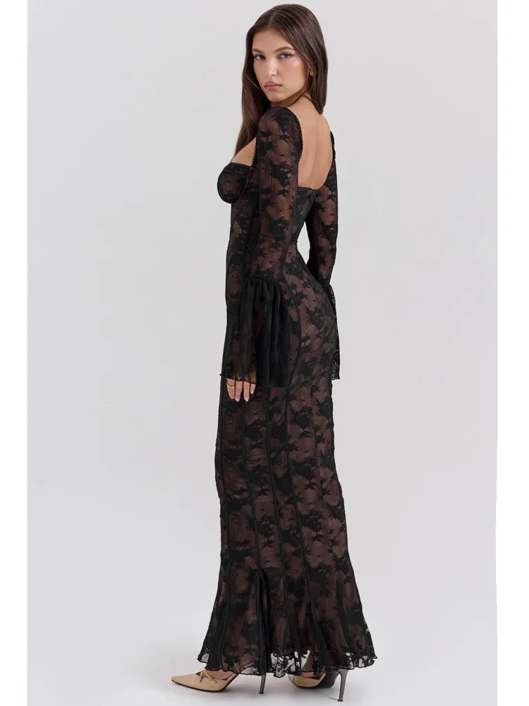 Elegant Long Sleeve Bodycon Maxi Dress VestiVogue