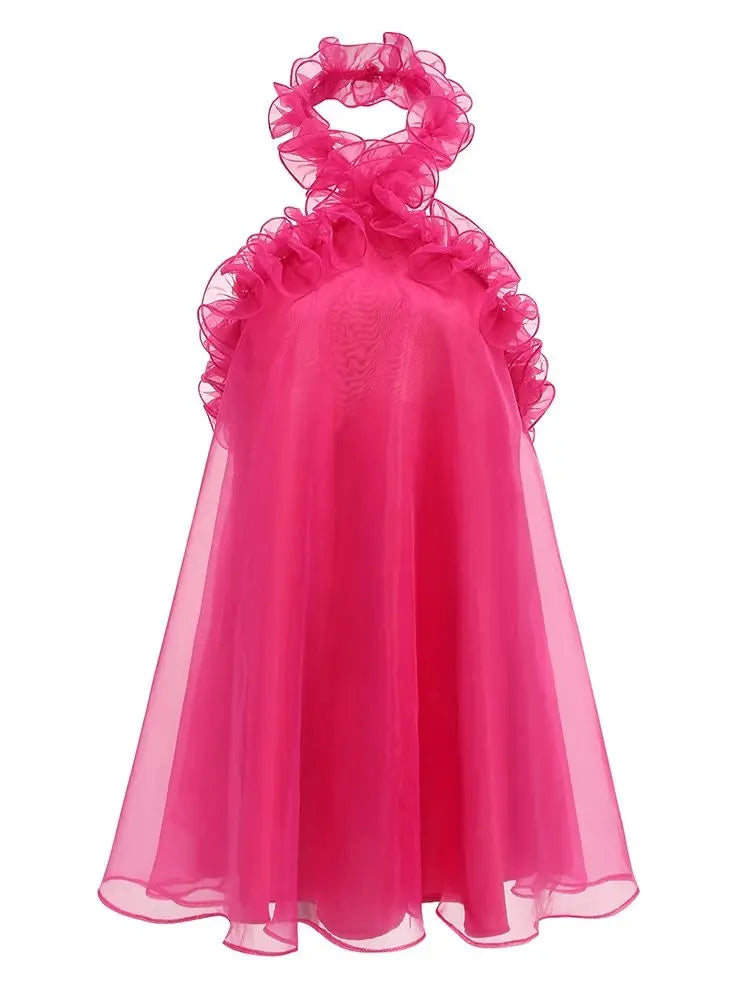 Luxe Lace Halter Mini Dress for Elegant Evenings VestiVogue