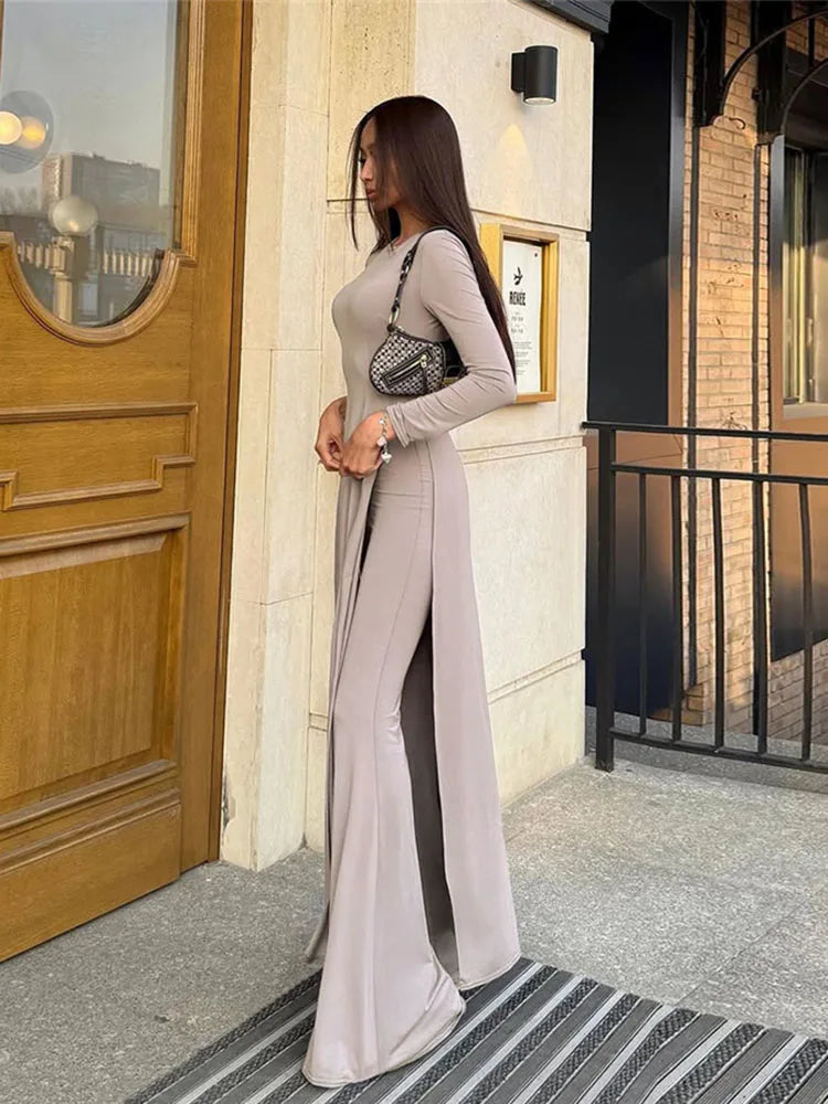 Elegant 2-Piece Maxi Dress and Straight Pants Set VestiVogue