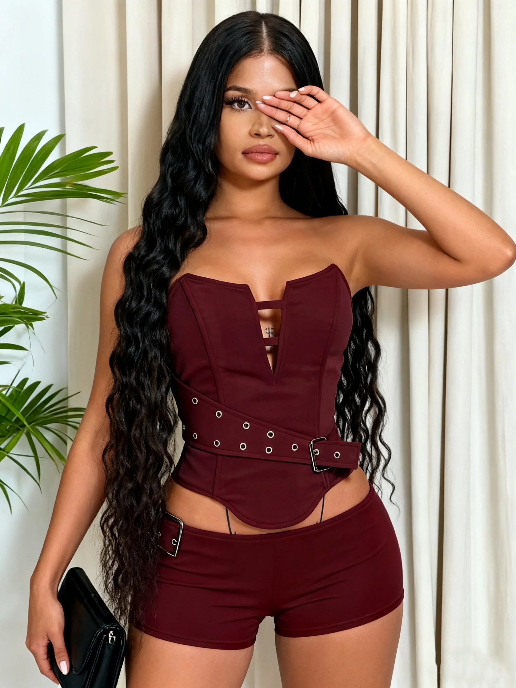 Chic Hollow Patchwork Metal Buckle Tank Top with Irregular Hem VestiVogue Red L