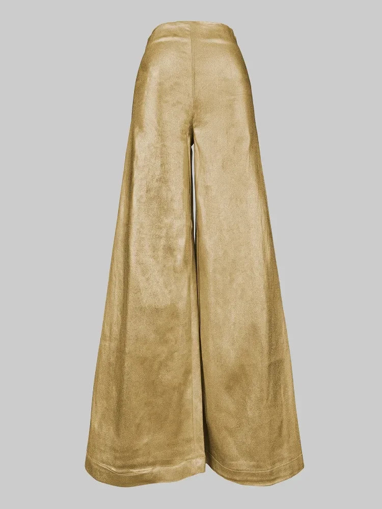 Sophisticated High Waist Wide Leg Trousers VestiVogue Gold M