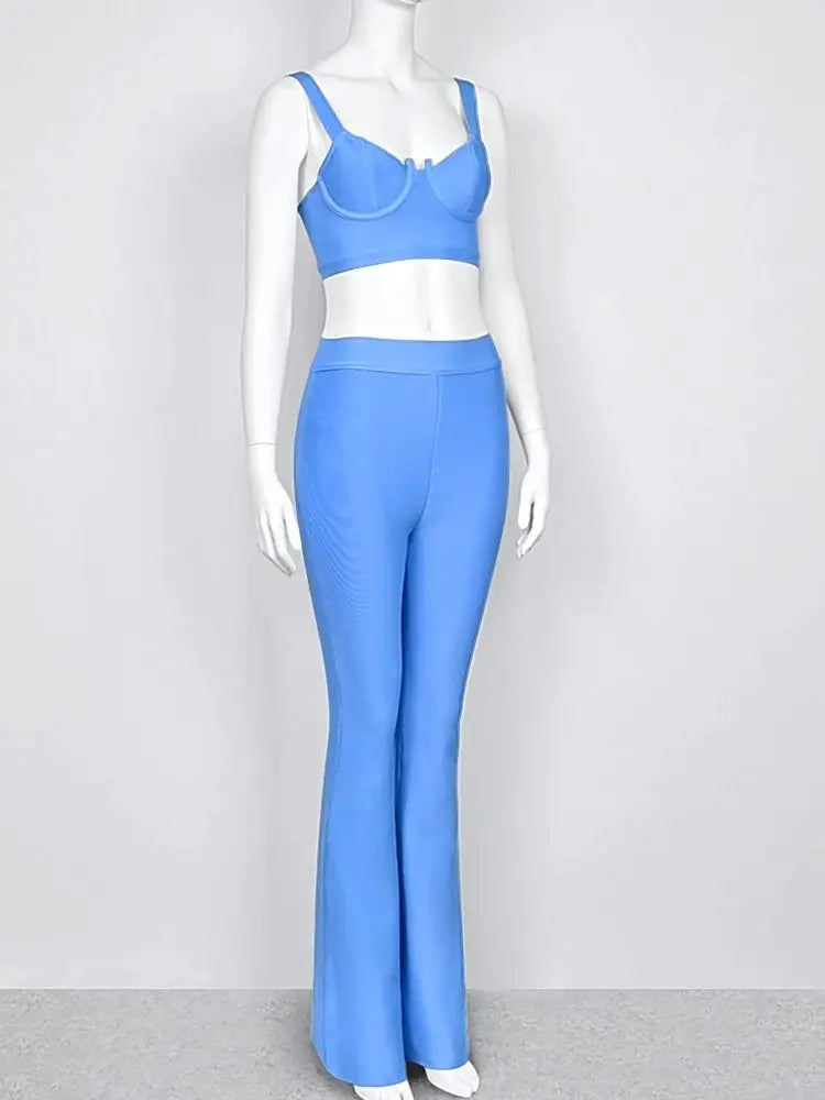 Sky Blue Bandage 2-Piece Slim Fit Set VestiVogue
