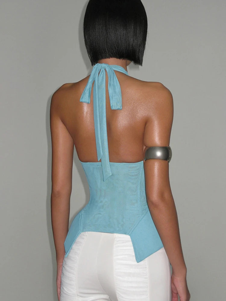 Backless Bandage Tank Top with Irregular Hem VestiVogue