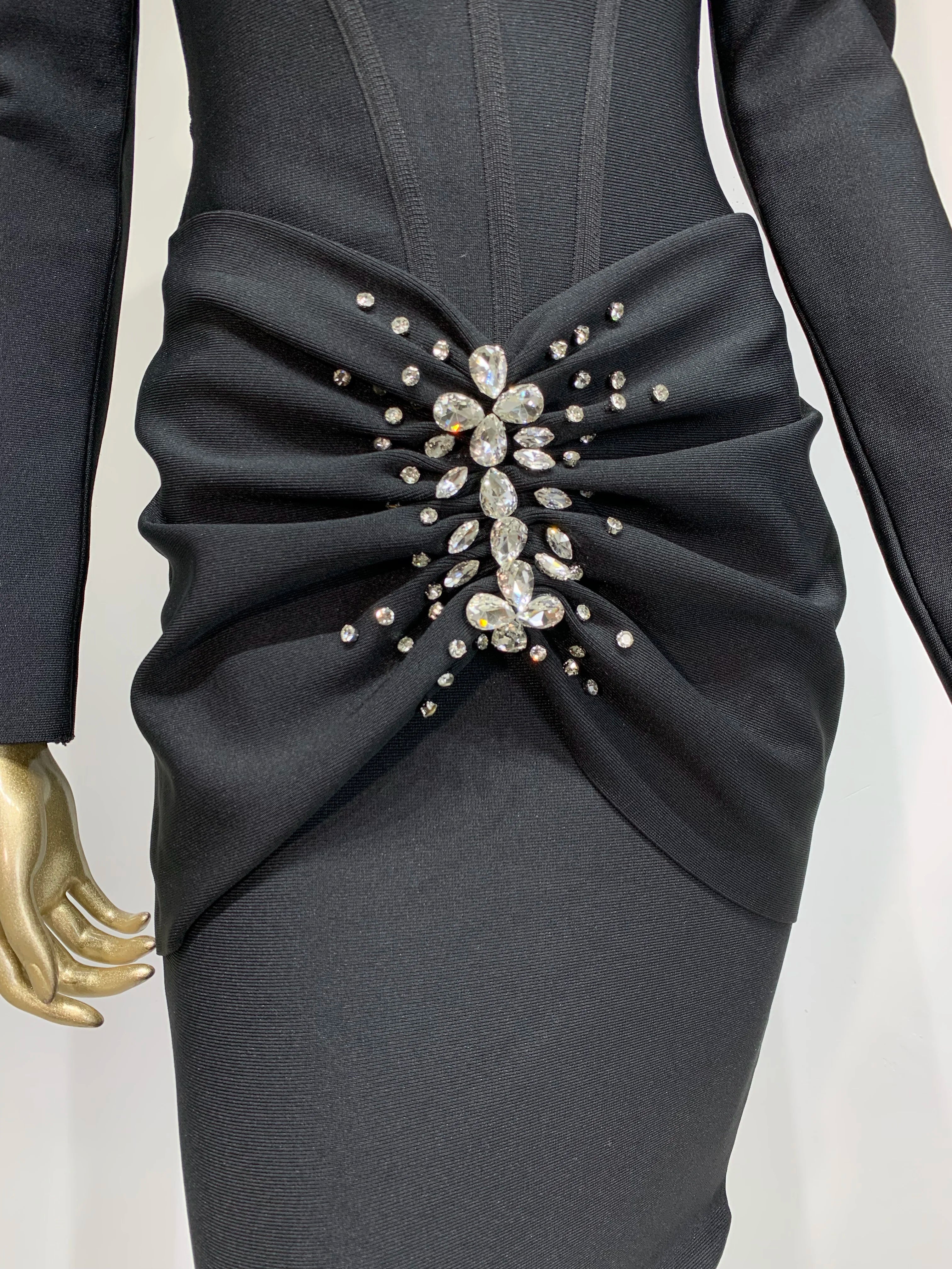 Elegant Black Maxi Bodycon Dress with Beading and Ruffles VestiVogue