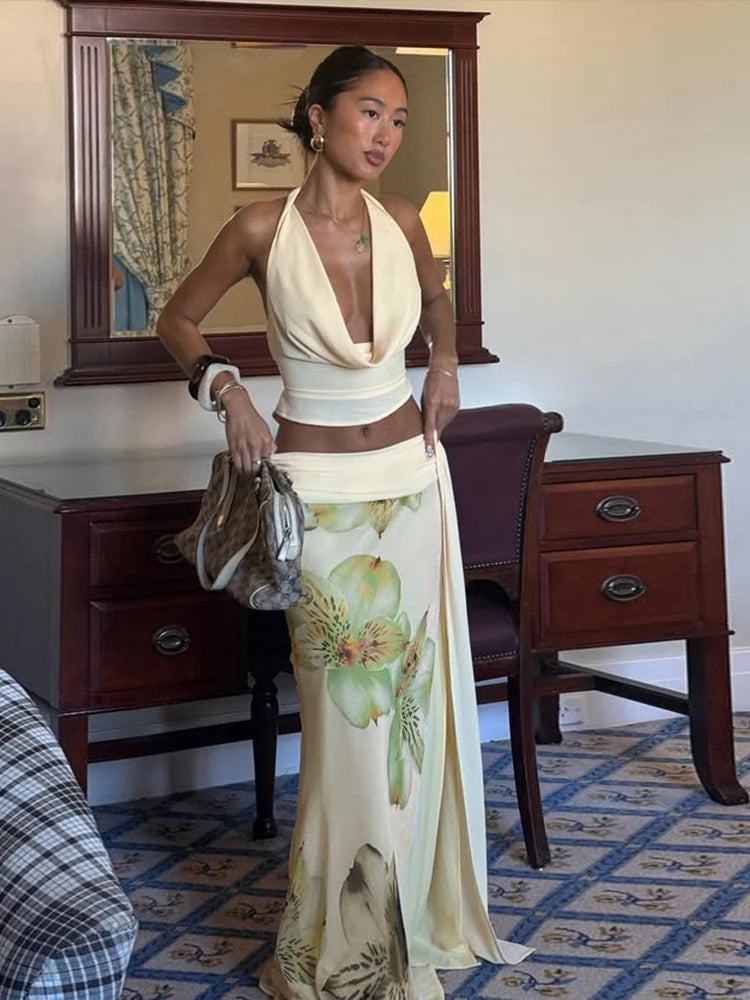 Backless 3-Piece Halter & Tassel Skirt Set VestiVogue SK1 S