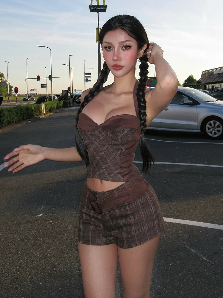 Backless Halter Top & Mini Shorts Set VestiVogue