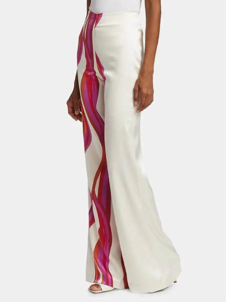 Diagonal Collar Striped Puff Sleeve Pants Set VestiVogue